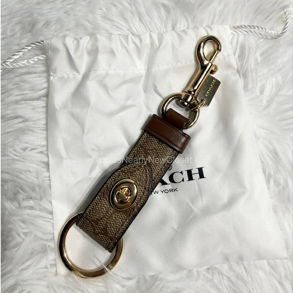 COACH Brown Signature Coated Canvas Bag Charm Key Fob
